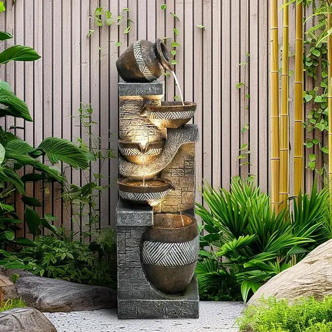 SunJet 5-Tiers Indoor/Outdoor Garden Water Fountain - 42.5inches Modern Floor-Standing Cascading Water Feature - Suitable for Deck, Patio, Porch, Yard Decor by GreenHaven Gardens
