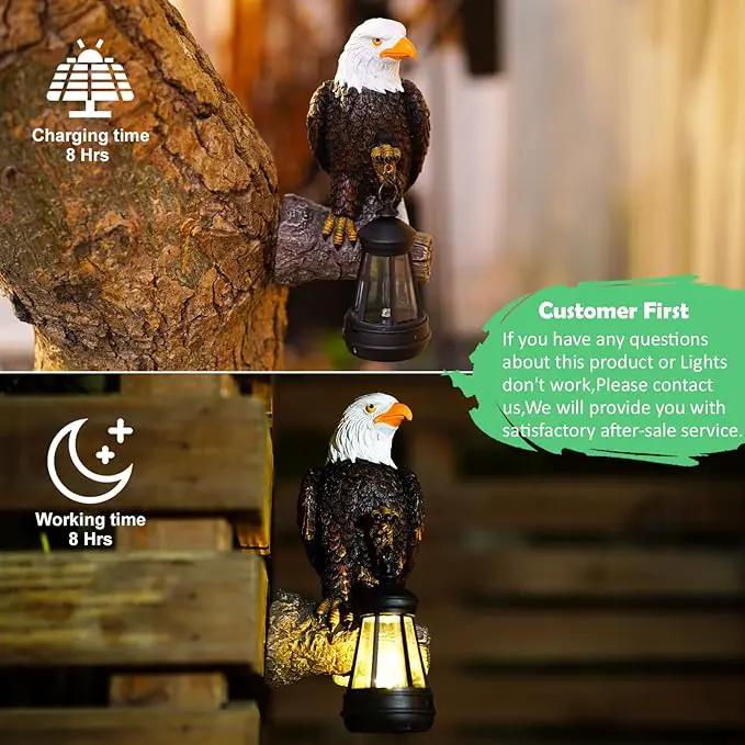 Eagle Tree Hugger with Solar Lantern - 8 Inch Resin Eagle Statue for Outdoor Garden Decor - Ideal Eagle Housewarming & Birthday Gifts for Grandma Mom Women by GreenHaven Gardens