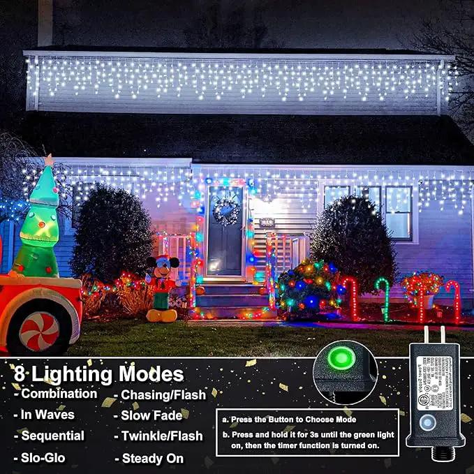 Icicle Lights for Outside, 33FT 400 LED Icicle Christmas Lights with 8 Modes 75 Drops, Waterproof Plug in Curtain String Lights for Outdoor Indoor House Yard Roof Wedding Decorations, White by GreenHaven Gardens