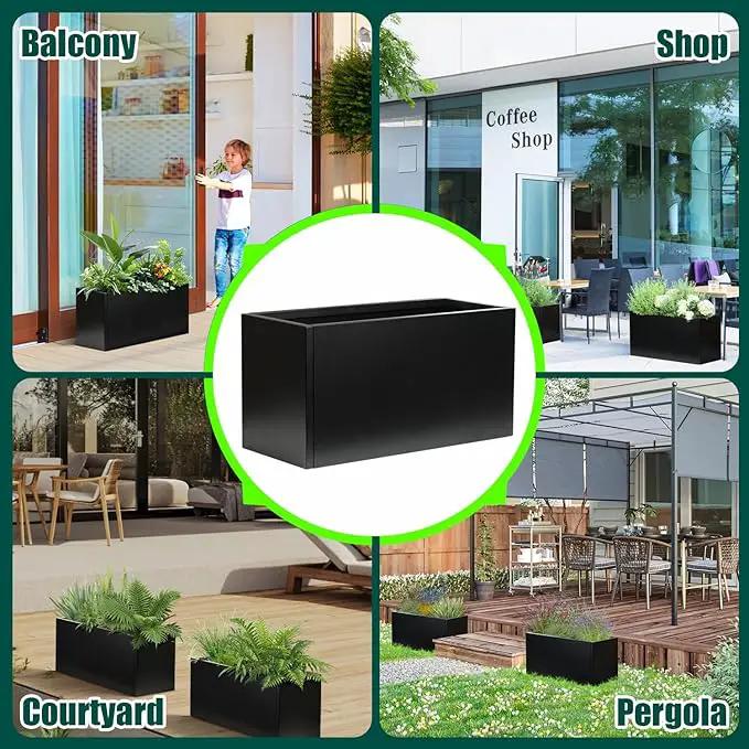 Galvanized Steel Metal Planter Rectangular Indoor Black Planter Box Large Outdoor Planters Steel 25" Lx 11" W x 13" H Commercial Residential for Patio, Deck, Garden by GreenHaven Gardens