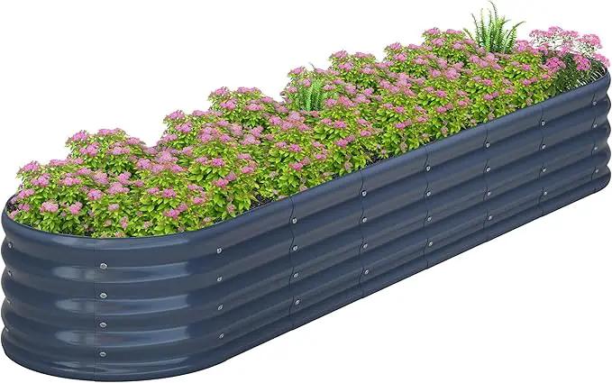 KFN 8x1.8x1FT Galvanized Raised Garden Bed,Raised Garden Bed Kit-Oval Metal Vegetable Box,Large Planter Flower Boxes Outdoor,Planting for Vegetables,Flower,Herb,Grey,0.7mm by GreenHaven Gardens