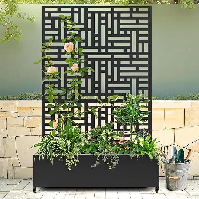 Raised Garden Bed with Trellis and Wheels,73"x47"x16" Metal Raised Garden Bed,Black Modern Metal Planter with Climbing Trellis for Vines & Vegetables by GreenHaven Gardens
