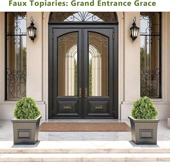 27“ Realistic Artificial Boxwood Topiary Trees Set of 2, Faux Boxwood Plants Outdoor UV-Resistant, No Maintenance Curb Appeal Fake Evergreen Bushes & Shrubs for Front Porch Outside Planter Decor by GreenHaven Gardens