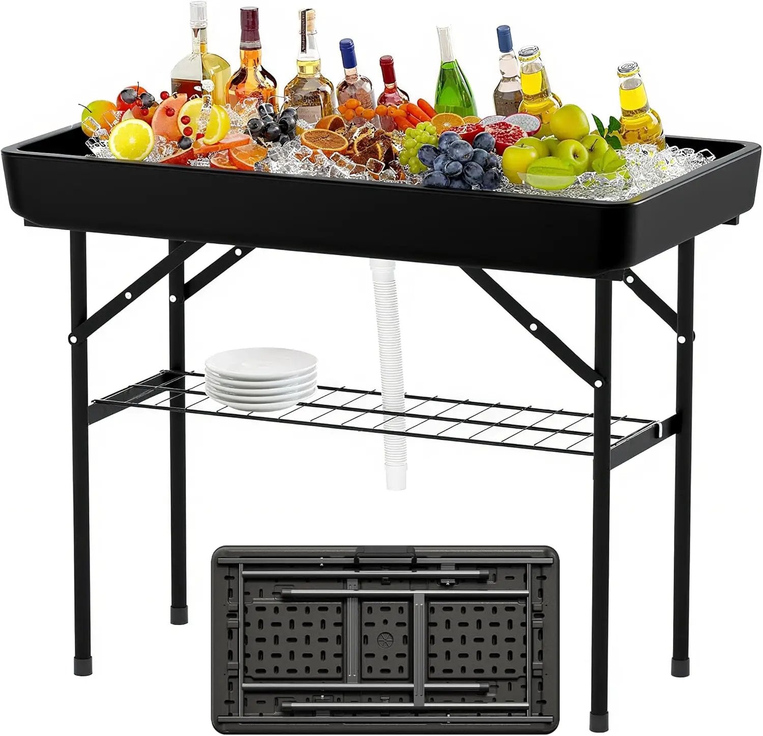 4 Foot Ice Cooler Table with Matching Skirt & Drain Hose, with Iron Stand, Portable Patio Outdoor Chilling Table Portable Bar for Events for Party, Picnic, BBQ, Camping (Black) by GreenHaven Gardens