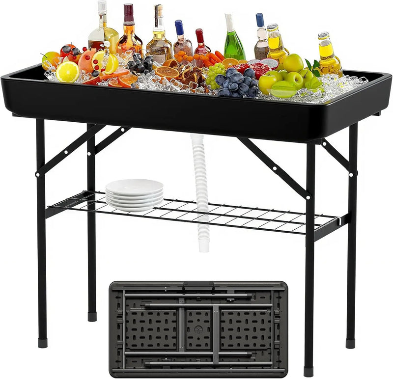 4 Foot Ice Cooler Table with Matching Skirt & Drain Hose, with Iron Stand, Portable Patio Outdoor Chilling Table Portable Bar for Events for Party, Picnic, BBQ, Camping (Black) by GreenHaven Gardens