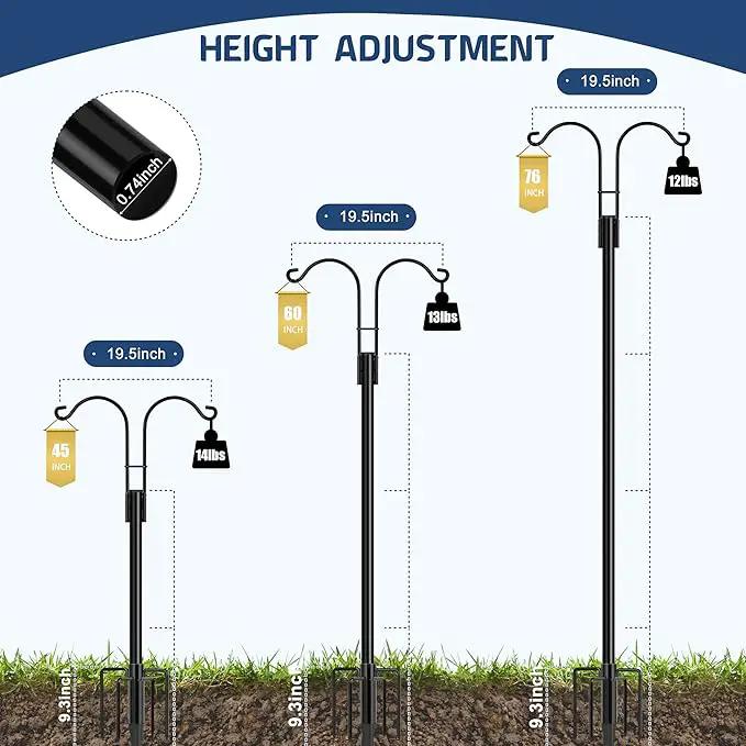 Ottsuls Bird Feeder Pole, 2 Pack 76 INCH Double Shepherds Hooks for Outdoor, Garden Pole with 5 Base Prongs Heavy Duty Planter Hooks for Hanging Plant Baskets, Lantern, Hummingbird Feeder by GreenHaven Gardens