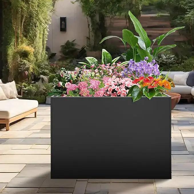 Metal Rectangular Planter Box, Large Planter Boxes Outdoor, 37''L x 13''W x 26''H Heavy Duty Plant Box with Removable Insert Shelf, 3 Tier Adjustable Height Tall Garden Planter for Plants, Flowers by GreenHaven Gardens