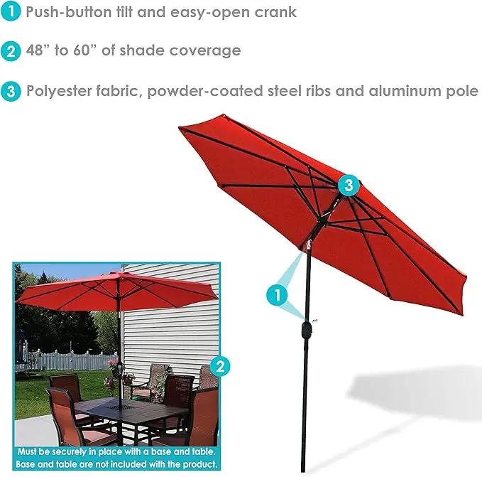 Sunnydaze Outdoor Patio Umbrella - Polyester Table Market Umbrella with Push-Button Tilt and Crank - 8 Sturdy Ribs - Burnt Orange - 9ft by GreenHaven Gardens