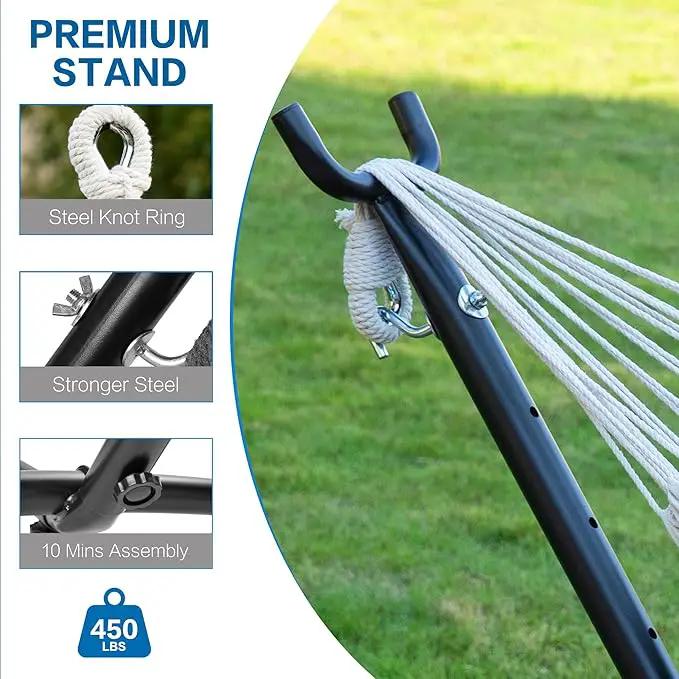 PNAEUT Double Hammocks with Stand for Outside, Portable Space Saving Heavy-Duty Steel Stand for Indoor Outdoor Patio with Carrying Bag, 450 lbs Capacity (Blue) by GreenHaven Gardens