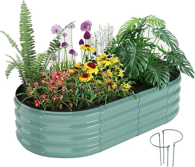 Metal Planter Garden Flower Bed Raised Beds for Gardening Galvanized 4x2x1ft Galvanized Garden Bed by GreenHaven Gardens