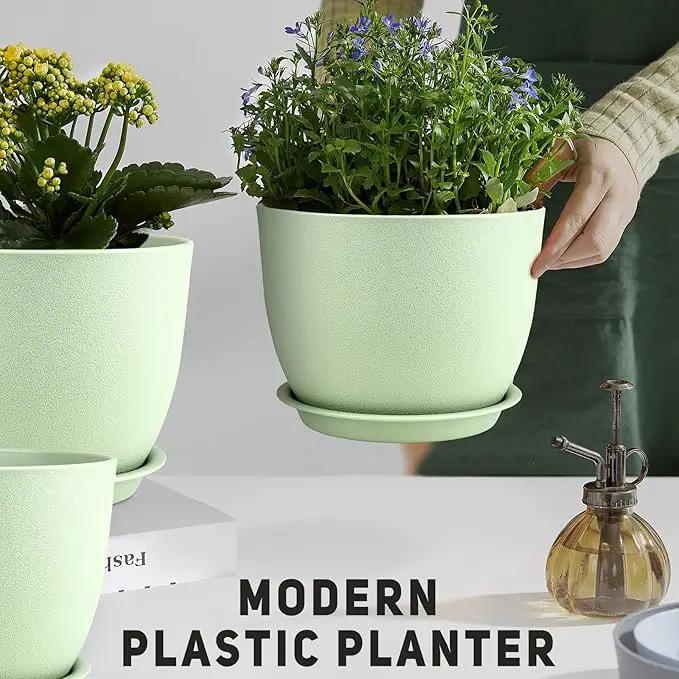Plant Pots 10/9/8/7.5/7 inch Flower Pots with Multi Mesh Drainage Holes, Planters for Indoor Outdoor Garden Plants and Flowers. (Green) by GreenHaven Gardens