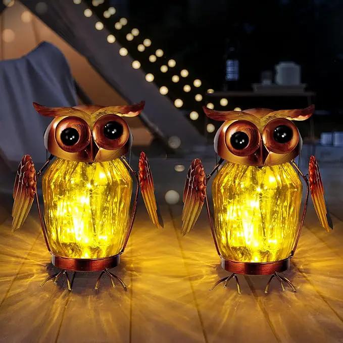 2 Pack Hanging Solar Lantern, Owl Solar Lanterns Outdoor Waterproof LED Glass Jar Lights for Garden Yard Tree Table Xmas Metal Decoration Lanterns by GreenHaven Gardens