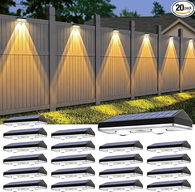 Solar Fence Lights ,Warm White & Cold White & Mixed Color 3 Modes Lens LED Dusk to Dawn Deck Light, Fence Solar Lights Outdoor Waterproof,Solar Outdoor Lights for Backyard/Railing/Wall set of 20 by GreenHaven Gardens