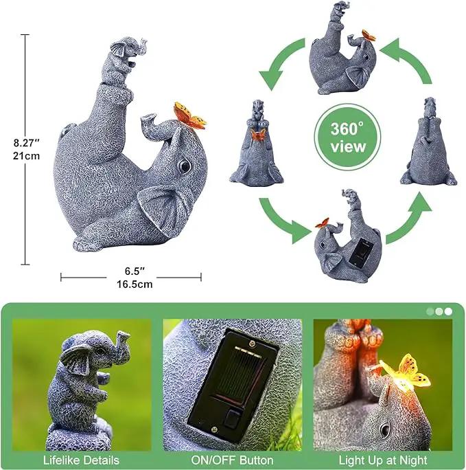 Mommy & Baby Elephant Garden Statue with Solar Butterfly Lights - Perfect Elephant Decor & Ornament for Women, Housewarming Gifts and as Garden Decorations by GreenHaven Gardens
