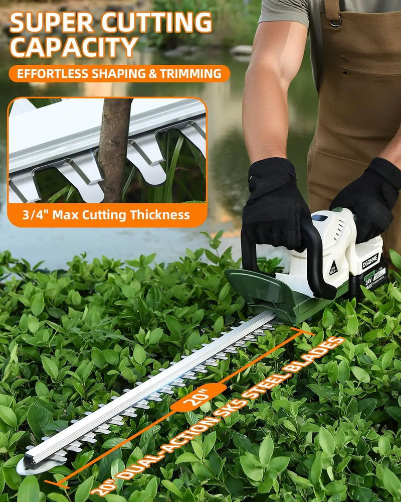 20" Hedge Trimmer Cordless,Electric Bush Trimmer with 2 Pack Rechargeable Batteries,Lightweight Hedge Trimmers,3000RPM 180°Rotatable Head,3/4" Blade Gap by GreenHaven Gardens