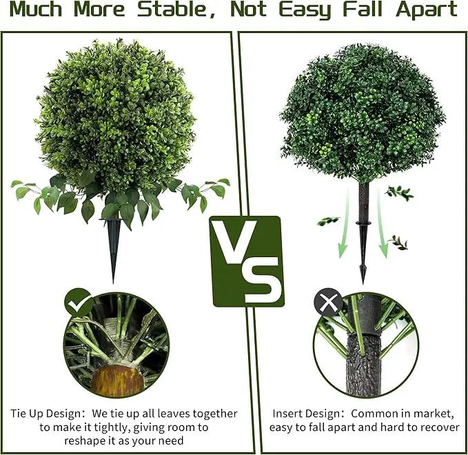 28" Artificial Boxwood Ball Bush, UV Resistant Topiary Tree Faux Boxwood Ball Shaped Porch Bushes with Ground Spike Artificial Bushes for Outdoors Front Door Decor Home Garden (6, Green) by GreenHaven Gardens