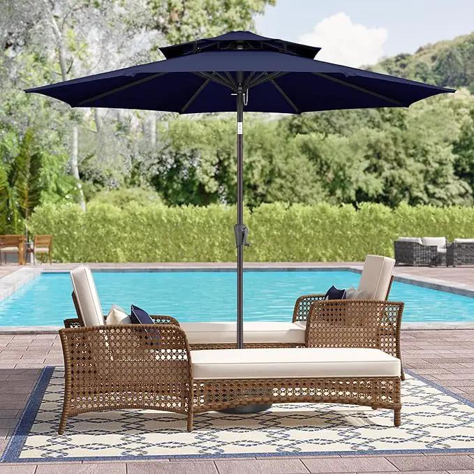 9ft Outdoor Patio Umbrella - 2 Tiers Table Umbrella Waterprool UV Protection, Sombrillas de Patio with Push Button Tilt&Crank, Sun Umbrella for Pool, Porch, Garden, Backyard(Dark Blue) by GreenHaven Gardens
