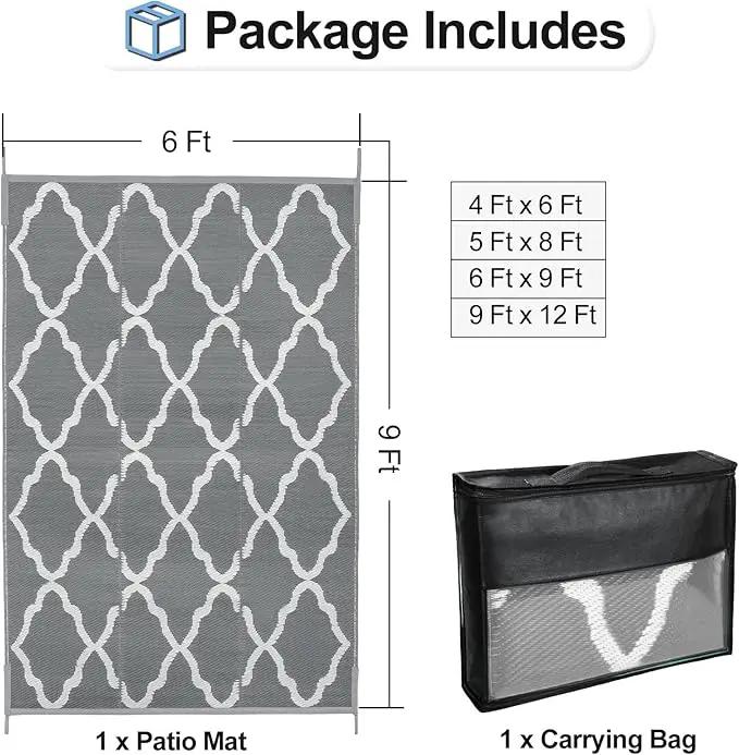 OutdoorLines Outdoor Plastic Area Rugs for Patio 6x9 ft - Reversible Outside Carpet, Stain & UV Resistant RV Mats, Straw Rug for Camping, Deck Garden, Porch and Balcony, Moroccan Grey & Light Grey by GreenHaven Gardens