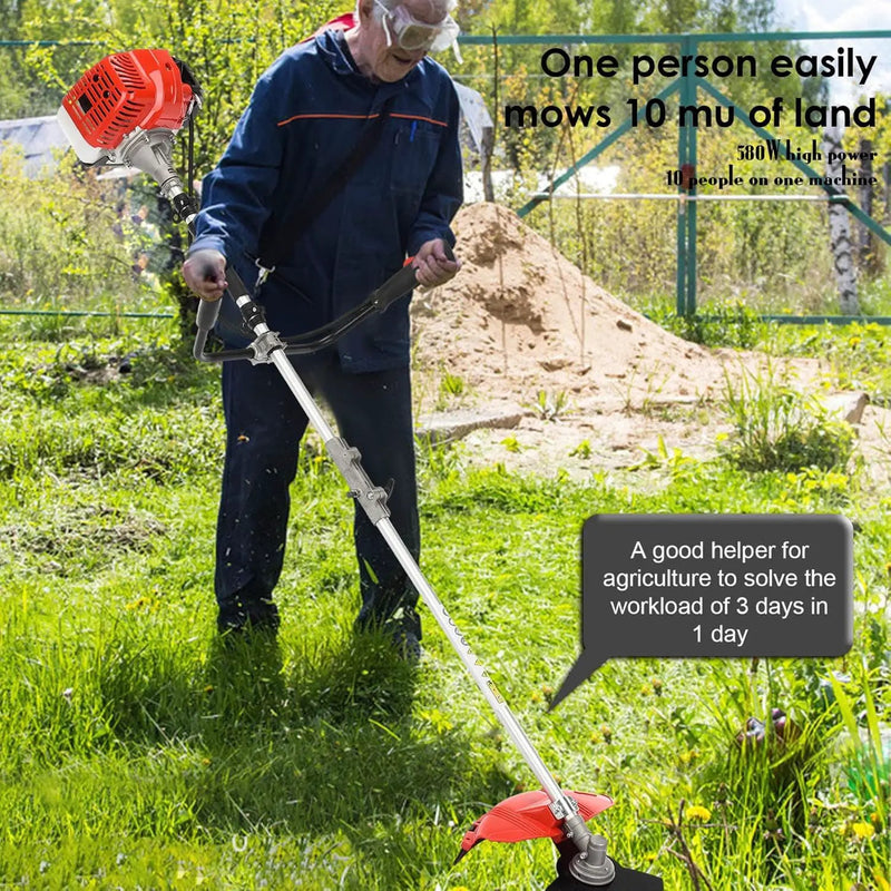 Gas Weed Wacker Cordless 2 in 1 String Trimmer, 52cc 2 Cycle Weed Eater with Anti-Slip Handle Brush Cutter Garden Tools Edger Lawn Tool (Red)