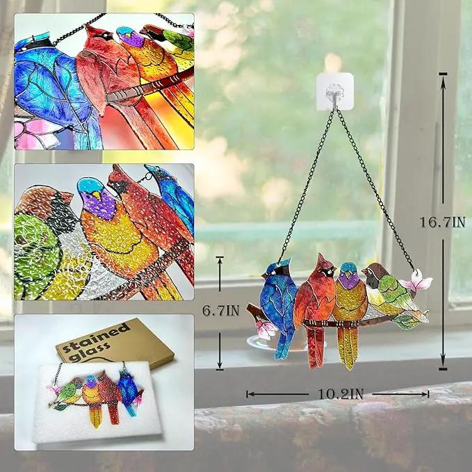 Stained Glass Window Hanging - Birds on A Branch Suncatcher for Window Doors Home Decoration, Valentine's Day Mother's Day Birthday Bird Lover Gifts for Women, Men, and Mom Grandma by GreenHaven Gardens
