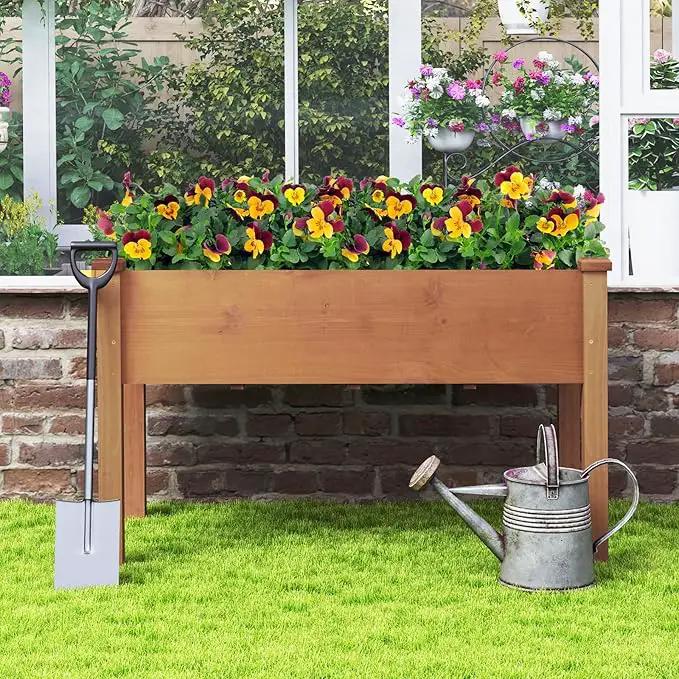 Giantex Raised Garden Bed, Elevated Wood Planter Box with Protective Liner and Drain Hole, Gardening Planter Raised Bed for Planting Vegetables Flowers Succulents Herbs, 49" Lx23 Wx30 H by GreenHaven Gardens