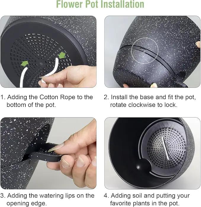12 inch Large Self Watering Pots for Indoor Outdoor Plants, Flower Plant Pots with Mesh Drainage Holes for Garden House Plants, Plastic Planters with Reservoir for Home Decor, Speckled Black by GreenHaven Gardens
