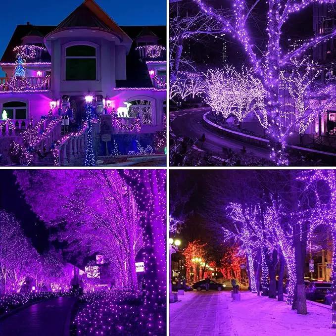 QITONG 4 Pack Purple Solar Fairy Lights, Each 33ft 100 LED Solar Christmas Lights, 8 Modes Solar Twinkle String Lights by GreenHaven Gardens
