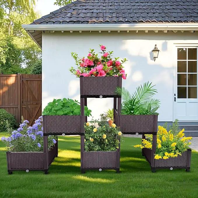 Emalie Raised Garden Beds Elevated Plastic Planter Box with Drainage Plugs Perfect for Vegetables Flowers Herbs Growing Outdoor, 73.0" Lx15.7 Wx40.9 H Brown by GreenHaven Gardens