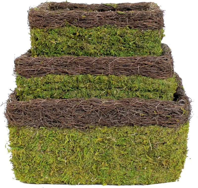 SuperMoss (29327 MossWeave Hanging Basket | Outdoor Hanging Planter with Moss | Decorative Plant Hanger for Porch, Balcony, Garden & Home Décor, Square with Wicker Rim, Set of 3 (S/M/L), Green by GreenHaven Gardens