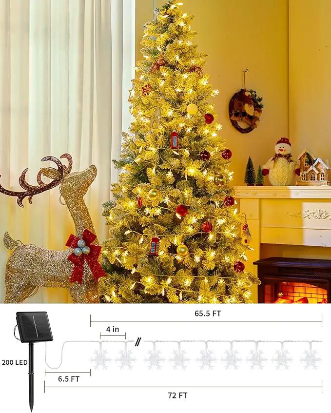 Brightown Solar Christmas Snowflake String Lights, 72FT 200 LED Outdoor Waterproof Fairy Lights with 8 Lighting Modes for Wedding, Party, Tree, Room, Garden, Patio, Yard, Home, Warm White by GreenHaven Gardens