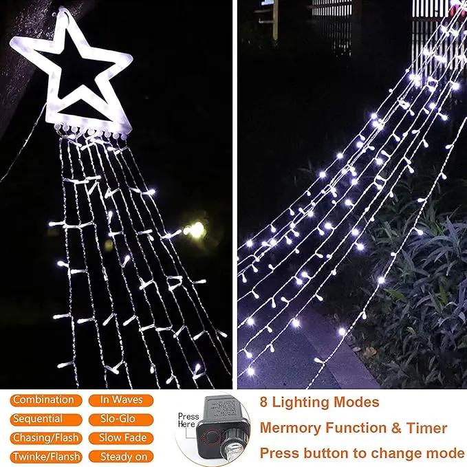Christmas Decoration Lights, Outdoor Christmas String Lights 320 LED 11.5 Ft Waterfall Tree Lights with Big Star Topper 8 Light Modes for Christmas New Year Holiday Garden Yard Indoor Outdoor Decor by GreenHaven Gardens