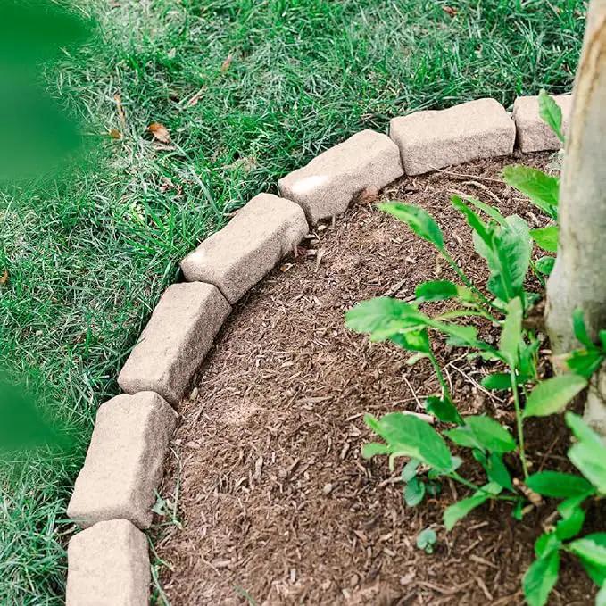 Beuta Landscape Edging | Garden Edging Border | Faux Stone Bricks for Lawn edging, Flower beds, Pathways & Yard Edging– 4 Packs | Each Section Has 6 Bricks 48"L x 4"W x 2.25"H | 12 Spikes |Cobblestone by GreenHaven Gardens
