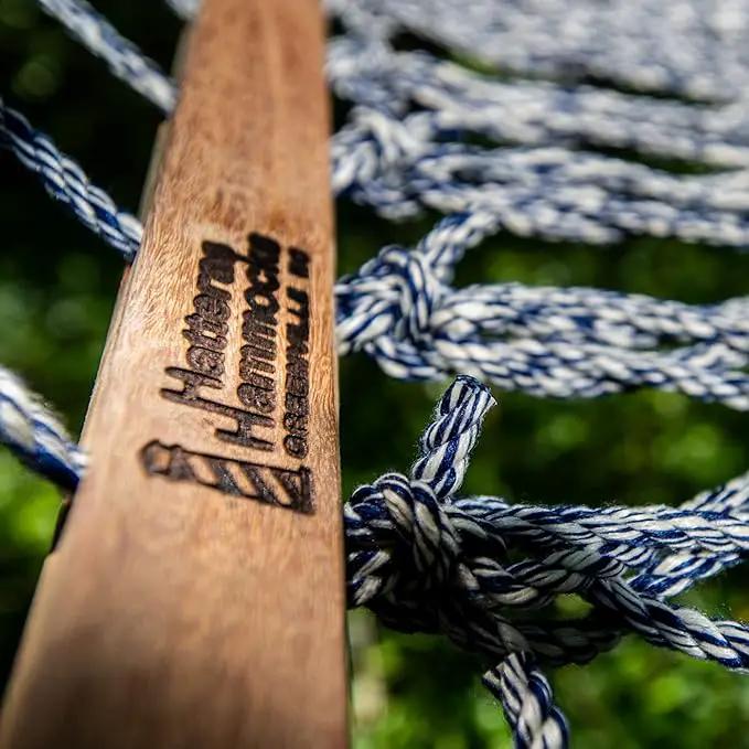 Hatteras Hammocks Deluxe Navy Oatmeal Heirloom Tweed Duracord Rope Hammock with Free Extension Chains & Tree Hooks, Handcrafted in The USA, 450 LB Weight Capacity, 13 ft. x 60 in by GreenHaven Gardens