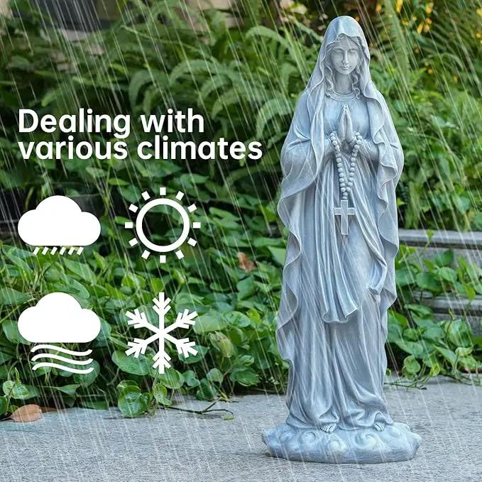Virgin Mary Praying Statue 31.49 Inch Tall Outdoor Garden Religious Garden Statue Mary Statue Outdoor Yard Patio Deck Home Entryway Hallway Sculpture Magnesium Oxide Stone by GreenHaven Gardens