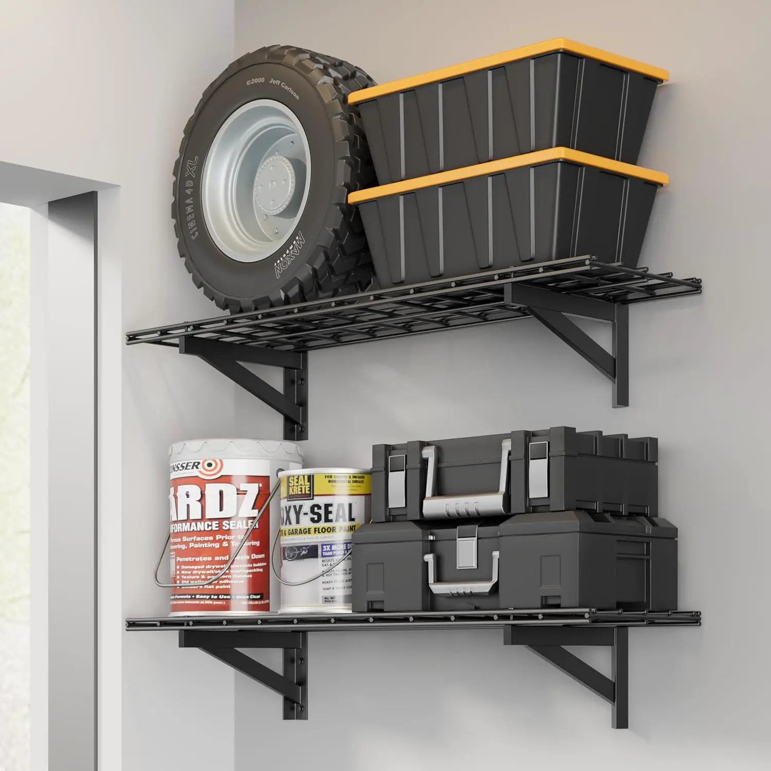 2 Pack Heavy Duty Garage Wall Shelving Set (1x4ft), Wall Mounted Garage Shelves 500lbs Capacity, 12"x48" Shelf Storage Rack Floating Shelves, Black by GreenHaven Gardens