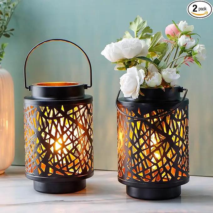 JHY DESIGN Set of 2 LED Battery Operated Table Lamp 8“H Cordless Lamp Light with 6-Hours Timer Metal Black Battery Lamp for Patio Garden Indoor Outdoor Party Events(Hollow Branch) by GreenHaven Gardens