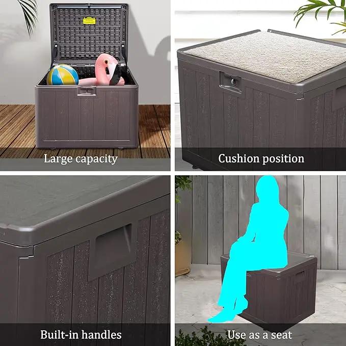 33 Gallon Pro Waterproof Outdoor Storage Bin Resin Deck Box for Patio, Poolside, and Garden, Lockable & UV-Resistant, Ideal for Small Spaces, Brown by GreenHaven Gardens