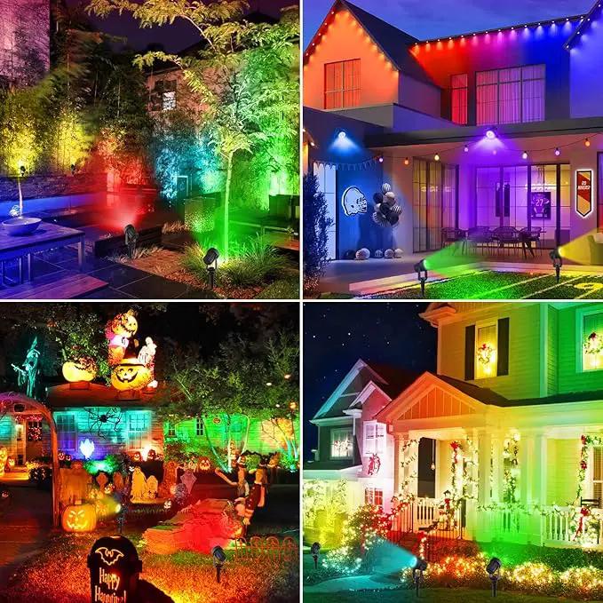 RGB Solar Spot Lights Outdoor 2Pack Color Changing Landscape Lighting IP65 Waterproof Auto Dusk to Dawn Spotlights Outside for Garden Yard Pathway by GreenHaven Gardens