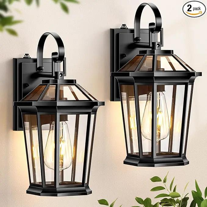 VIANIS Dusk to Dawn Outdoor Wall Lighting, Exterior Light Fixture Wall Mount for House Front Porch Light, Black Anti-Rust Aluminium Modern Outside Coach Lantern with Tempered Glass Shade for Garage by GreenHaven Gardens