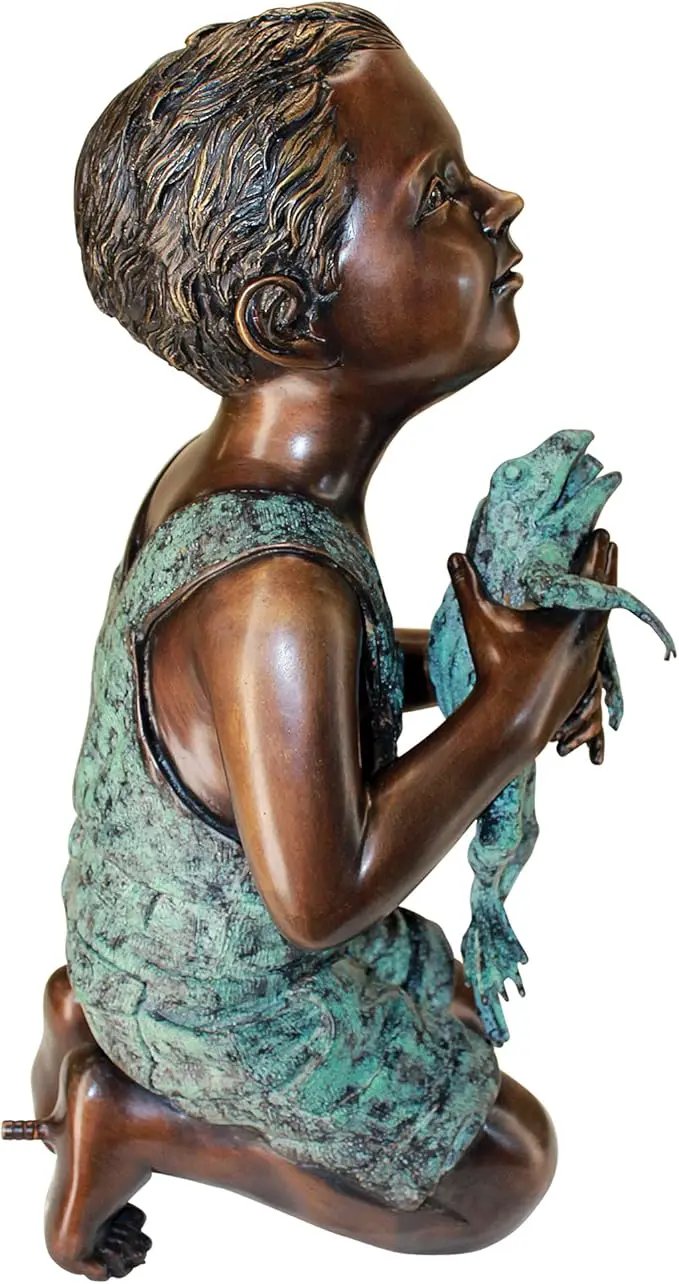 Design Toscano Friend Boy with Frog Garden Statue, Cast Bronze by GreenHaven Gardens