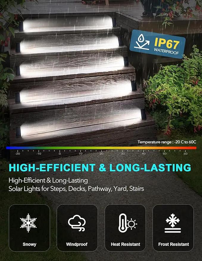 LED Solar Step Lights Stair Light Solar Deck Lights IP67 Solar Decoration Lights for Yard, Patio, Garden, Walkways, Front Door, Pathway, Driveway, Porch 6PK by GreenHaven Gardens