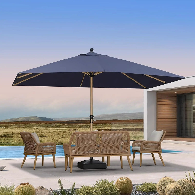 PURPLE LEAF 9' x 11.5' Patio Umbrella with Base Outdoor Umbrella Market Umbrella with Crank & 8 Ribs Aluminum Rectangular Table Umbrella Outdoor Patio for Backyard, Navy Blue by GreenHaven Gardens