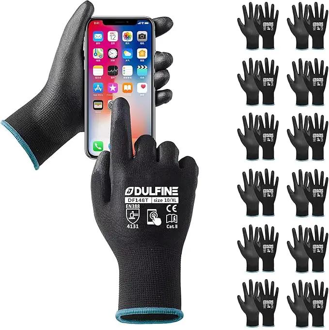 Safety Work Gloves PU Coated for Men and Women-12 Pairs,Black Seamless Knit Glove with Two Fingers Touchscreen,Ideal for General Duty Work (X-Large) by GreenHaven Gardens