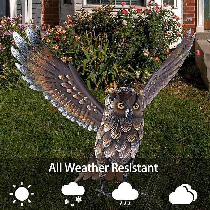 Natelf Garden Owl Sculptures & Statues, Standing Metal Bird Yard Art Sculpture for Patio Backyard Pond Outdoor Decorations by GreenHaven Gardens