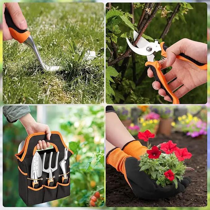 sungwoo Garden Tool Set 8 Piece, Heavy Duty and Lightweight Aluminium Alloy Tools with Non-Slip Ergonomic Handle, Storage Tote Bag, Gardening Hand Tools, for Women and Men Orange by GreenHaven Gardens