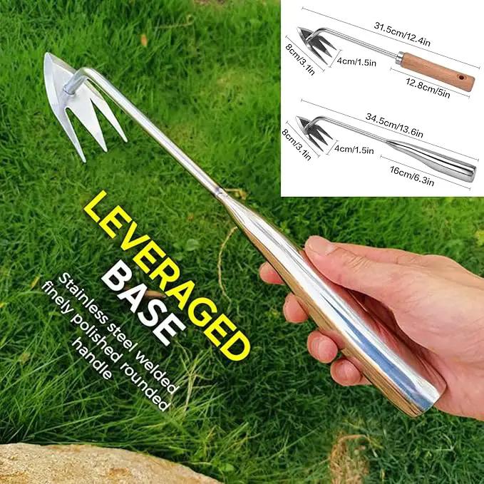 Amposei Stainless Steel Multifunctional Weeder, Hand Weeder Tool Stand Up Weed Puller Tool with Long Handle, V-Shaped Light Duty Hand Weeder for Lawn Garden Yard Farm Weed Removal (Stainless Steel) by GreenHaven Gardens