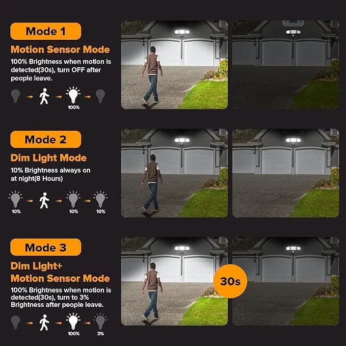 UME Solar Outdoor Lights 302 LED 3000LM, IP65 Waterproof Motion Sensor Outdoor Lights, 3 Heads Solar Security Flood Lights 270 Wide Lighting Angle with 3 Modes for Garden Patio Yard - 4 Pack by GreenHaven Gardens