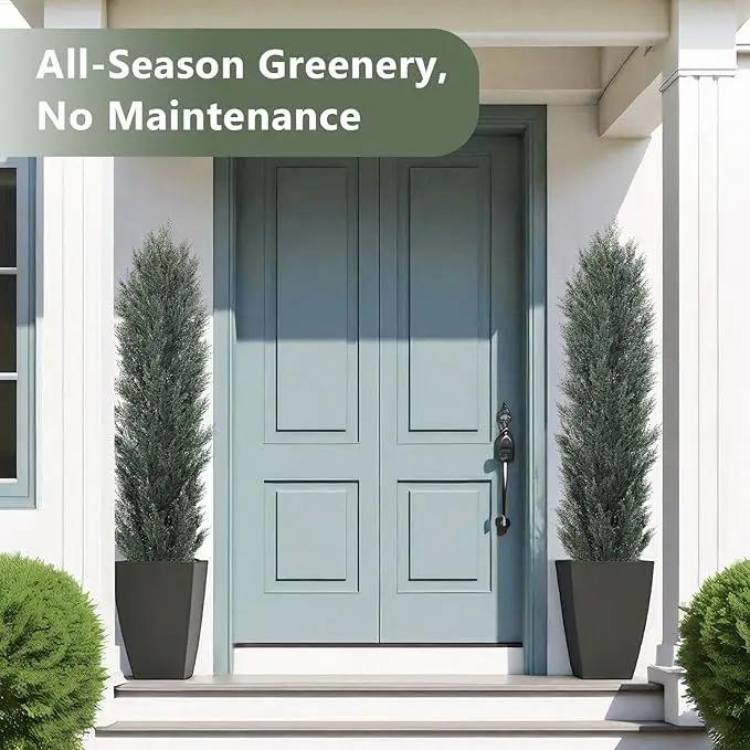 THE BLOOM TIMES 6ft Tall Topiary Trees Artificial Outdoor – UV Resistant Faux Cedar Pine Cypress Bushes and Shrubs, Fake Potted Plants for Front Porch Outside Planter Patio Decor, Set of 2 (6 Foot) by GreenHaven Gardens