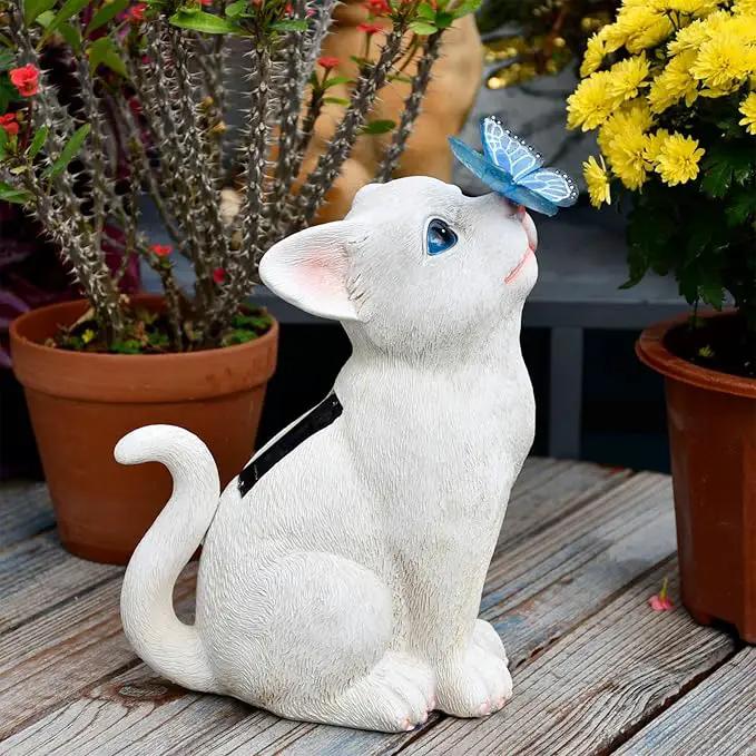 Cat Garden Figurines Outdoor Decor Solar Statue with LED Lights for Patio Lawn Yard Art Decoration Housewarming Garden Gift by GreenHaven Gardens