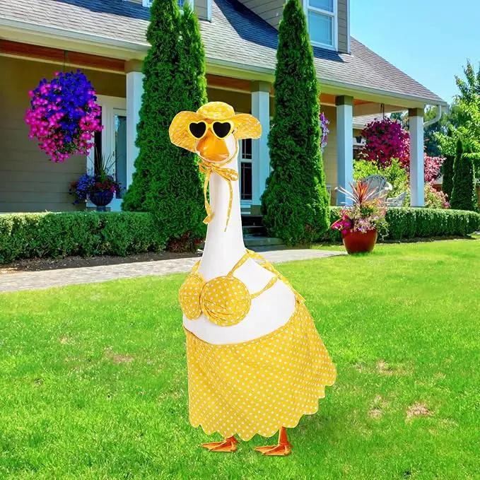 Bikini Goose Outfit Lawn Goose Clothing Porch Goose Outfits Summer Yard Goose Outfits Hawaiian Luau Goose Outfit for 23'' Lawn Goose Outdoor Decoration(Bikini,Yellow) by GreenHaven Gardens